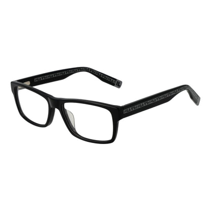 Eyeglasses Frames by Fila for men in cellulose acetate black showcases a reflective silhouette, artfully incorporating a sophisticated black coloured frame with a distinct full-frame frame design.