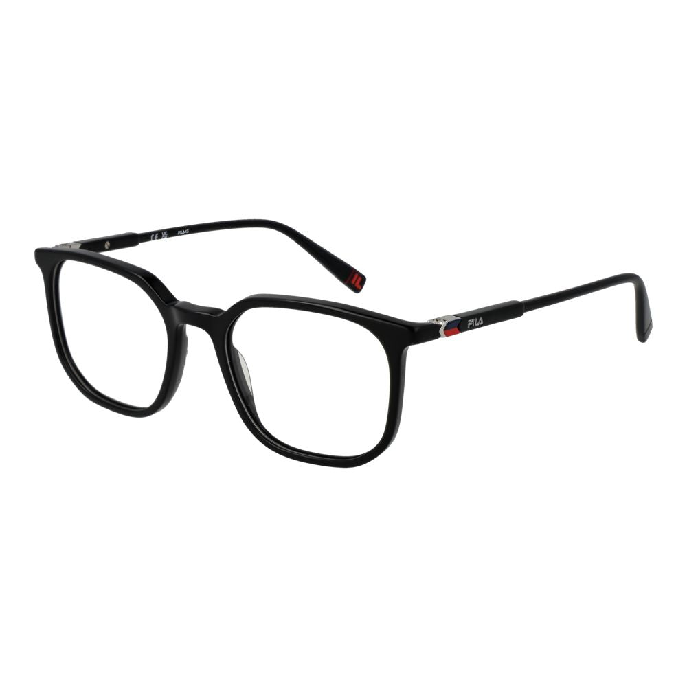 Eyeglasses Frames by Fila for unisex in plastic black showcases a reflective silhouette, artfully incorporating a sophisticated black coloured frame with a distinct full-frame frame design.