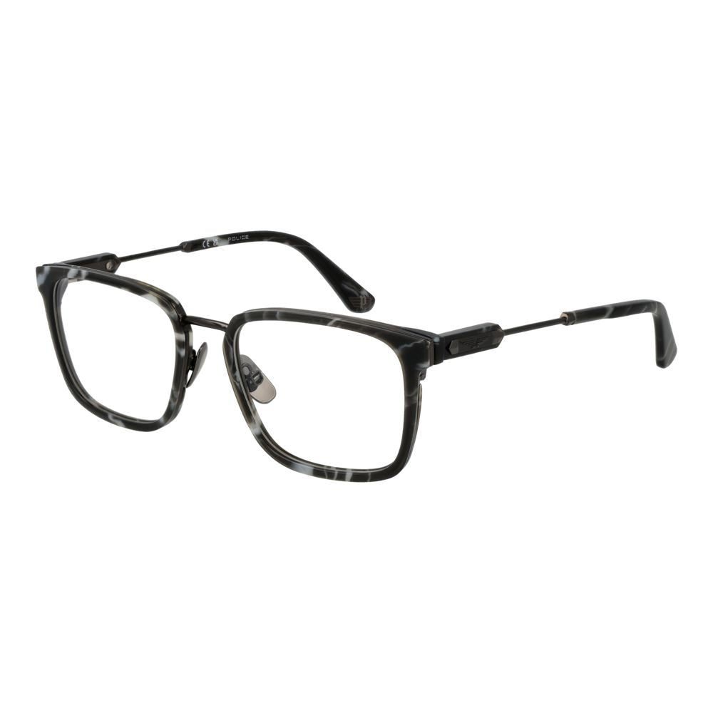 Eyeglasses Frames by Police for men in metal gray showcases a reflective silhouette, artfully incorporating a sophisticated gray coloured frame with a distinct full-frame frame design.