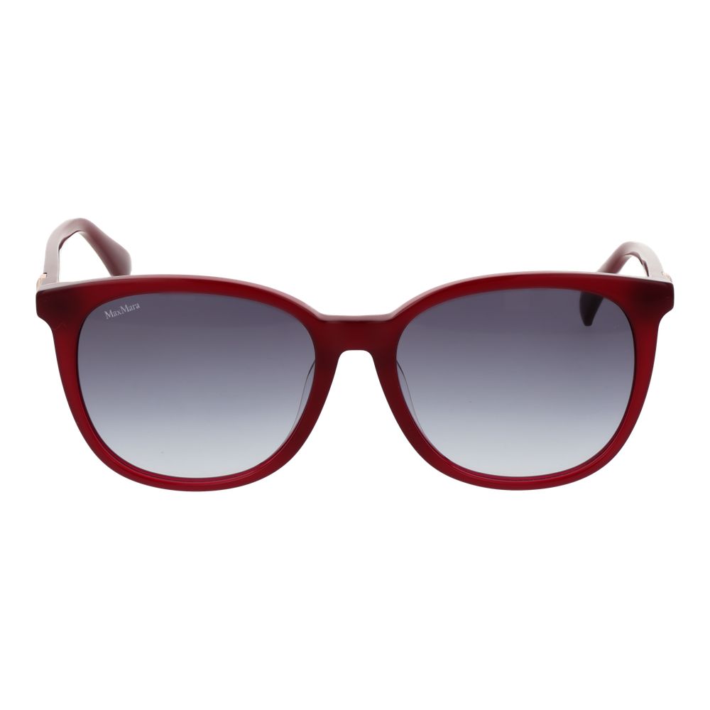 Sunglasses by Max Mara for women in acetate burgundy features an lustrous full-rim panto frame design with burgundy coloured frame detailing and gradient category-2-medium-tint lens for a lustrous aesthetic.