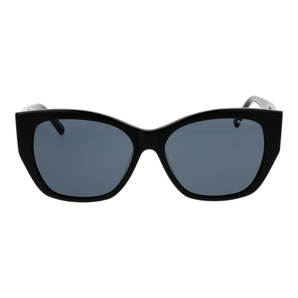 Sunglasses by Barbour for women in acetate black features a sumptuous silhouette, showcasing a sumptuous full-rim cat-eye frame design in black coloured frame with high-performance non-polarized category-3-dark-tint lens.
