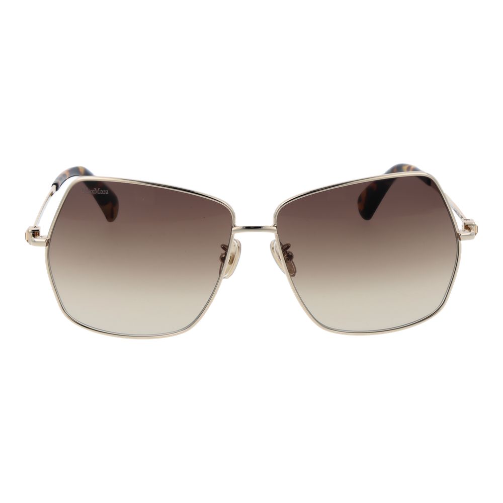 Sunglasses by Max Mara for women in metal and gold presents a sumptuous silhouette, featuring gold coloured frame and butterfly full-rim frame design with gradient category-2-medium-tint lens for a sumptuous look.