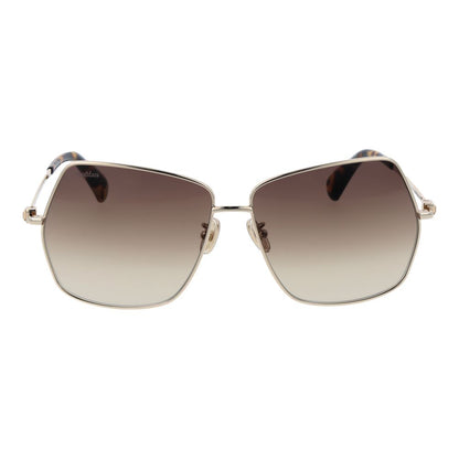 Sunglasses by Max Mara for women in metal and gold presents a sumptuous silhouette, featuring gold coloured frame and butterfly full-rim frame design with gradient category-2-medium-tint lens for a sumptuous look.
