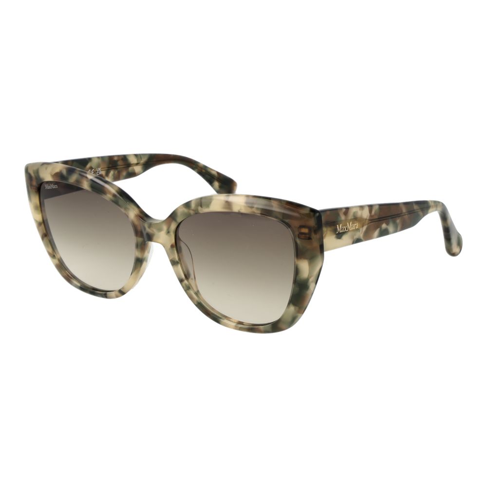 Sunglasses by Max Mara for women in acetate and multicolor presents a sumptuous silhouette, featuring green coloured frame and full-rim cat-eye frame design with gradient category-2-medium-tint lens for a sumptuous look.