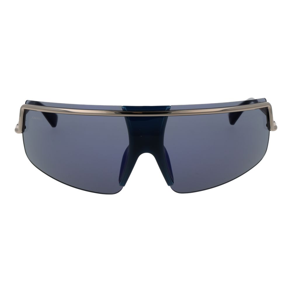 Sunglasses by Max Mara for women in metal silver features a sumptuous silhouette, showcasing a sumptuous rimless mono-lens frame design in silver coloured frame with high-performance mirrored category-3-dark-tint lens.