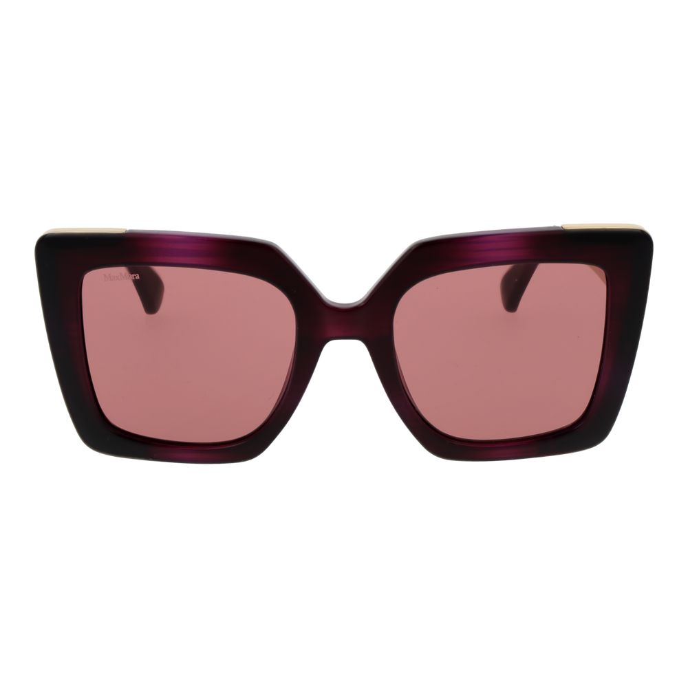 Sunglasses by Max Mara for women in plastic and purple featuring an opulent full-rim square frame design with a sophisticated purple coloured frame finish and high-performance non-polarized category-2-medium-tint lens.