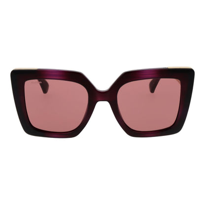 Sunglasses by Max Mara for women in plastic and purple featuring an opulent full-rim square frame design with a sophisticated purple coloured frame finish and high-performance non-polarized category-2-medium-tint lens.