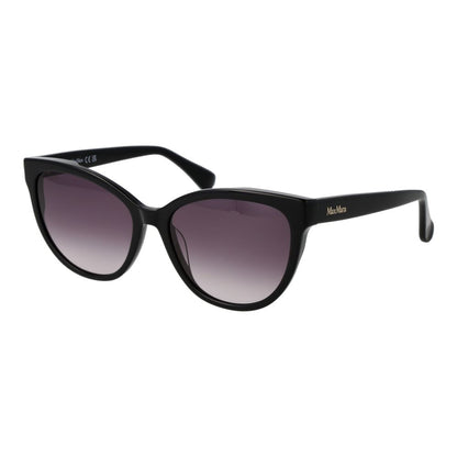 Sunglasses by Max Mara for women in acetate black showcases a ethereal silhouette, featuring black coloured frame full-rim cat-eye frame design with gradient category-3-dark-tint lens for a ethereal finish.