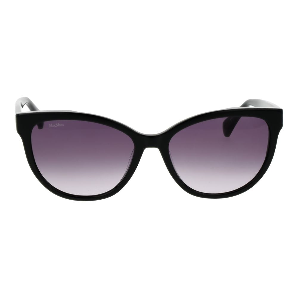 Sunglasses by Max Mara for women in acetate and black featuring an opulent full-rim cat-eye frame design with a sophisticated black coloured frame finish and high-performance gradient category-3-dark-tint lens.
