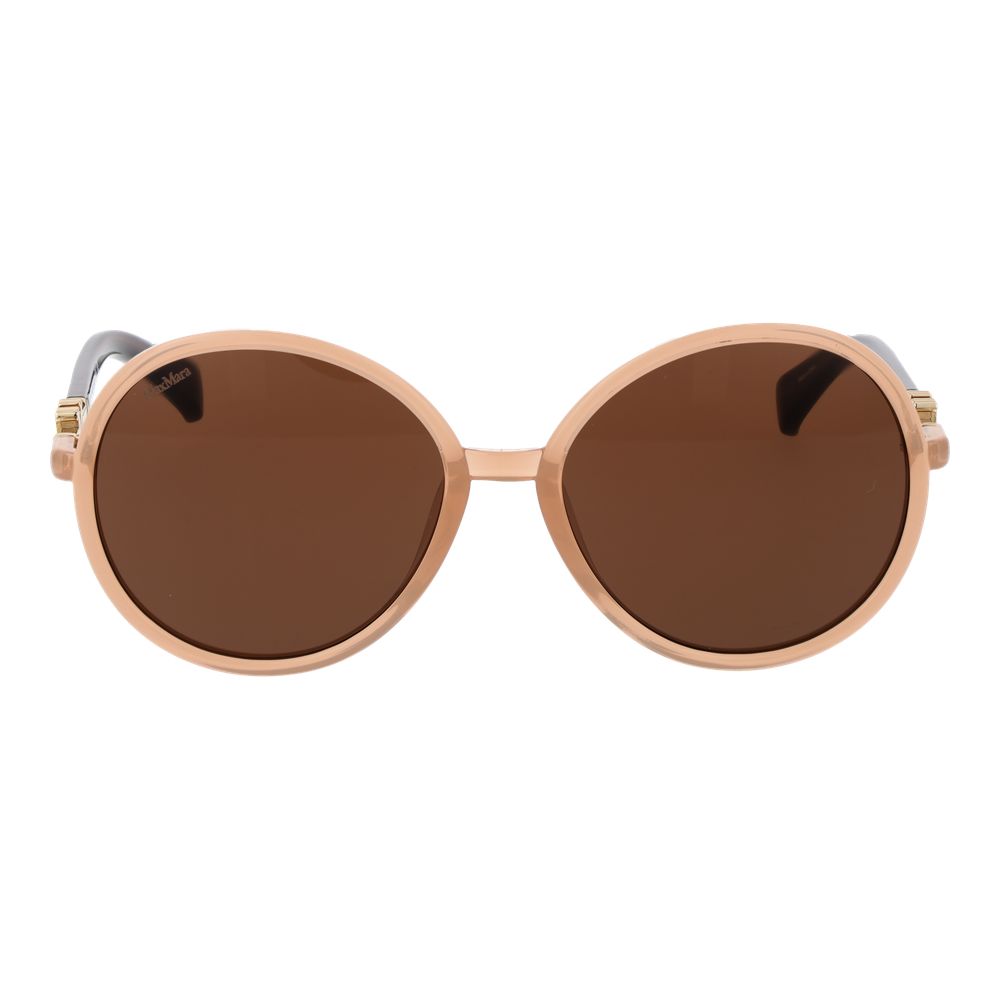 Sunglasses by Max Mara for women in plastic beige features a sumptuous silhouette, showcasing a sumptuous full-rim round frame design in beige coloured frame with high-performance non-polarized category-3-dark-tint lens.