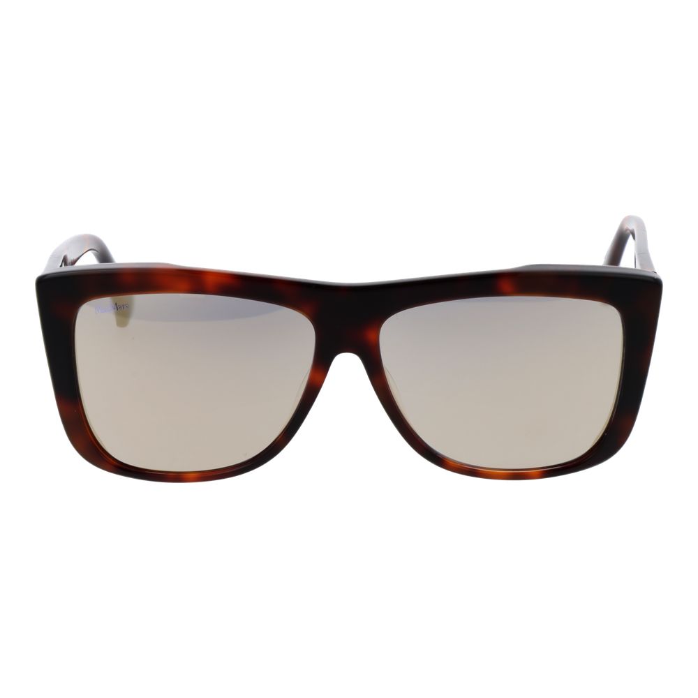 Sunglasses by Max Mara for women in acetate brown features an ethereal full-rim square frame design with brown coloured frame frames and mirrored category-3-dark-tint lens for a ethereal finish.