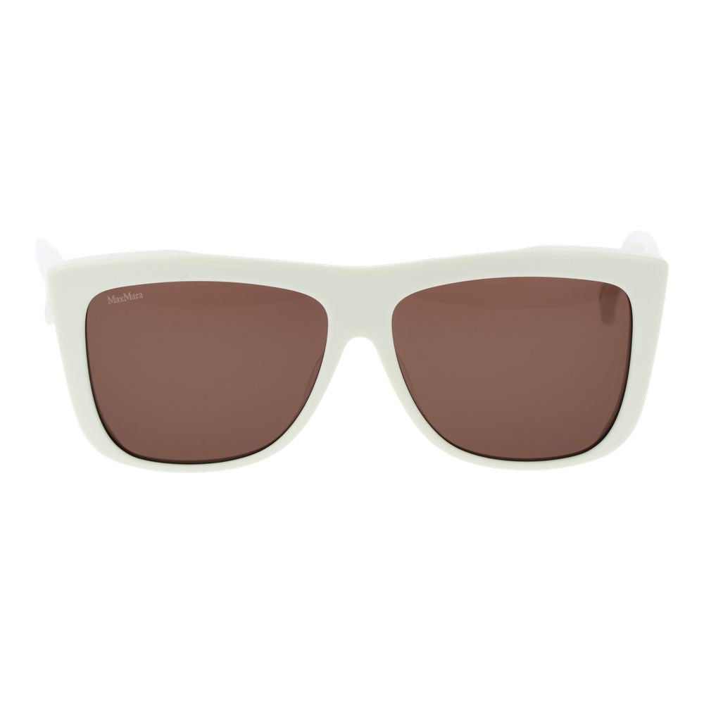 Sunglasses by Max Mara for women in acetate and white featuring an opulent rectangle full-rim frame design with a sophisticated white coloured frame finish and high-performance non-polarized category-3-dark-tint lens.