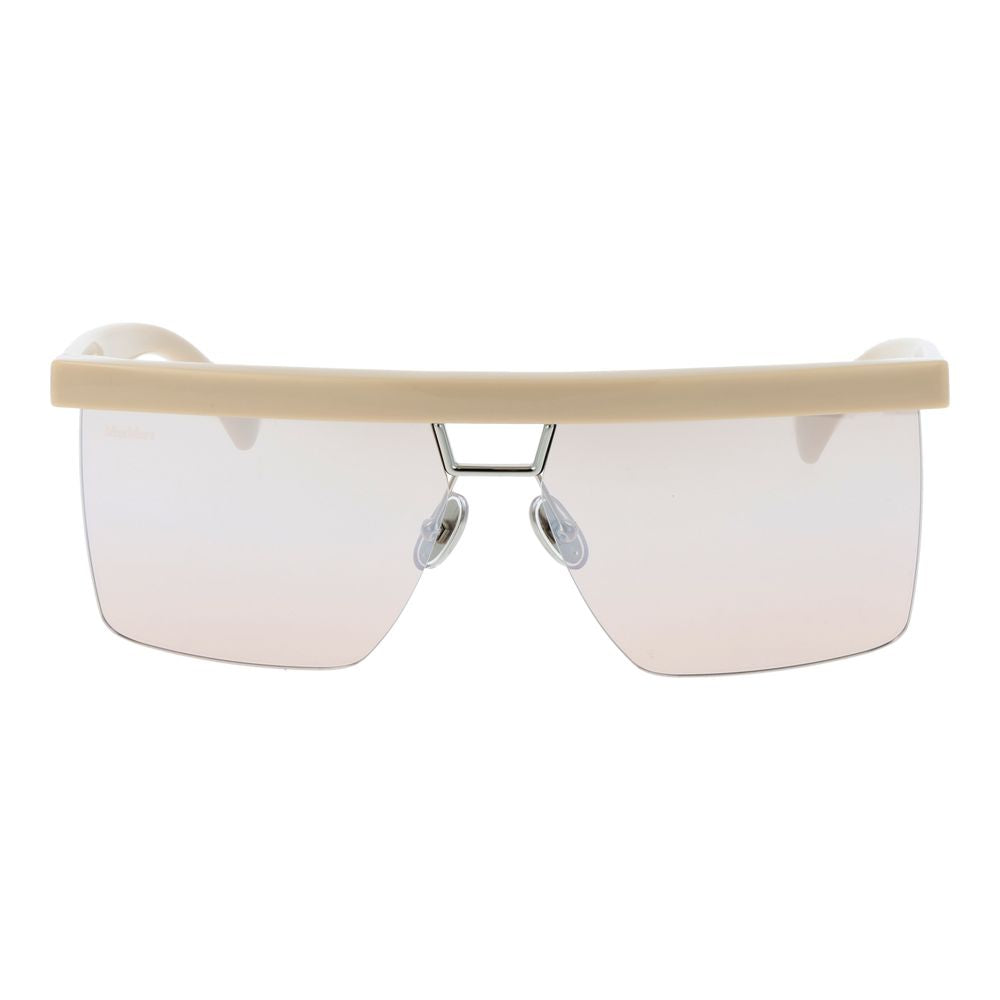 Sunglasses by Max Mara for women in plastic beige showcases a ethereal silhouette, featuring beige coloured frame rectangle half-rim frame design with non-polarized category-2-medium-tint lens for a ethereal finish.