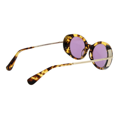 This Sunglasses by Max Mara for women in acetate multicolor presents a sumptuous silhouette, showcasing a sumptuous full-rim oval frame design in multicolor coloured frame and high-performance non-polarized category-2-medium-tint lens.
