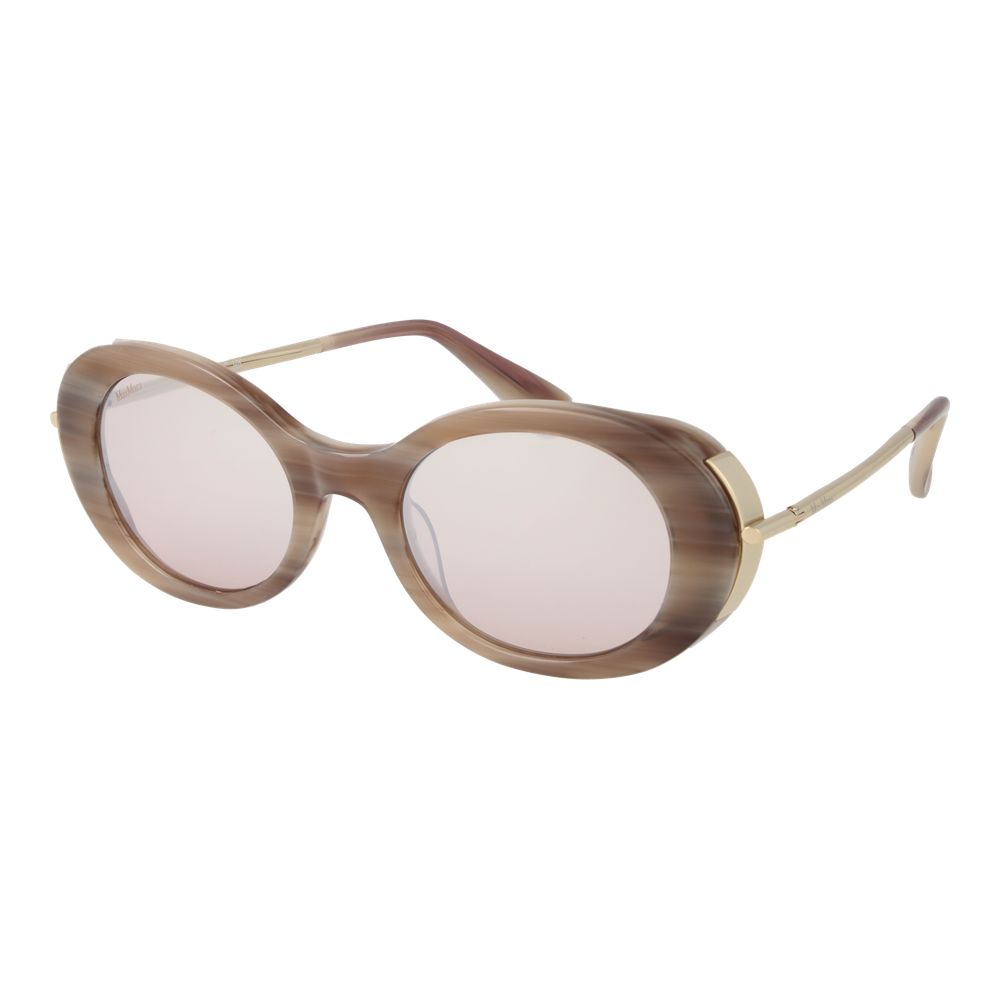 Sunglasses by Max Mara for women in acetate beige features an lustrous full-rim oval frame design with beige coloured frame detailing and mirrored category-2-medium-tint lens for a lustrous aesthetic.