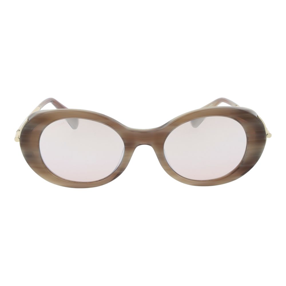 Sunglasses by Max Mara for women in acetate beige features an ethereal full-rim oval frame design with beige coloured frame frames and mirrored category-2-medium-tint lens for a ethereal finish.