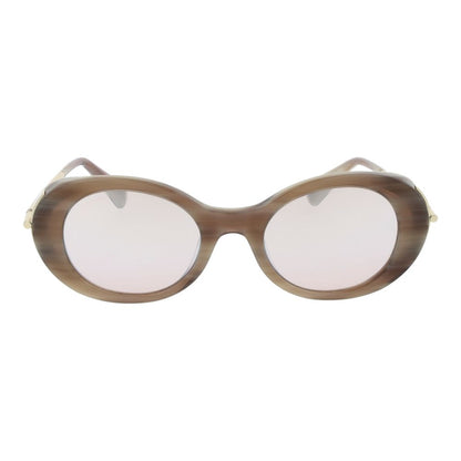 Sunglasses by Max Mara for women in acetate beige features an ethereal full-rim oval frame design with beige coloured frame frames and mirrored category-2-medium-tint lens for a ethereal finish.