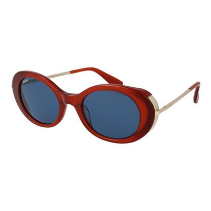 Sunglasses by Max Mara for women in acetate multicolor showcases a ethereal silhouette, featuring red coloured frame full-rim oval frame design with non-polarized category-3-dark-tint lens for a ethereal finish.