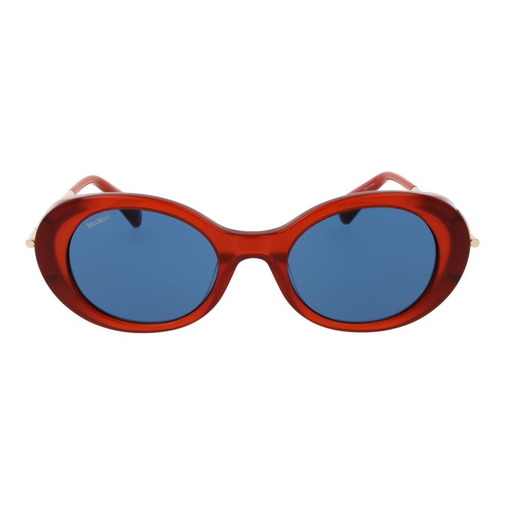 Sunglasses by Max Mara for women in acetate multicolor features a sumptuous silhouette, showcasing a sumptuous full-rim oval frame design in red coloured frame with high-performance non-polarized category-3-dark-tint lens.