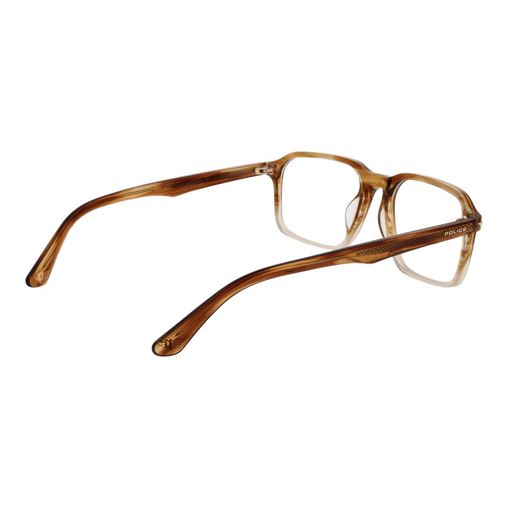 Eyeglasses Frames by Police for men in cellulose acetate brown showcases a reflective silhouette, artfully incorporating a sophisticated brown coloured frame with a distinct full-frame frame design.