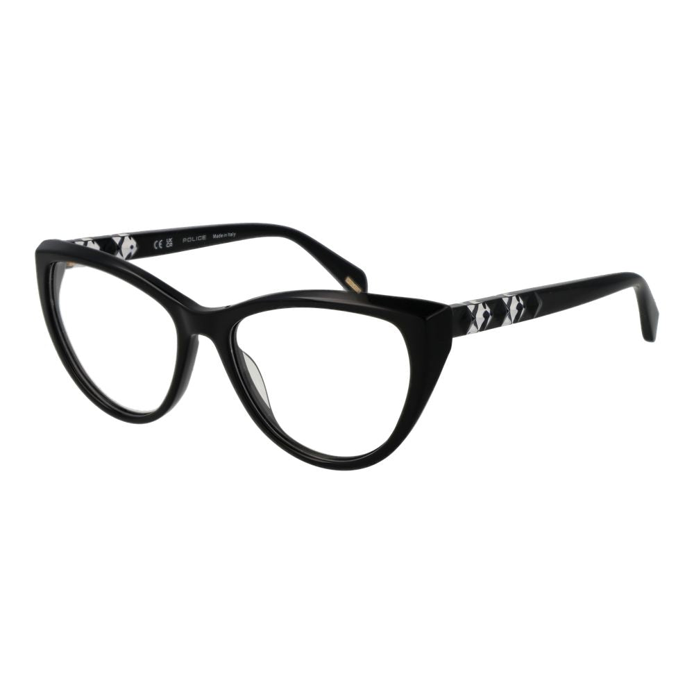 Eyeglasses Frames by Police for women in plastic and black showcases a refined silhouette, detailed with a black coloured frame finish and a sophisticated full-frame frame design.