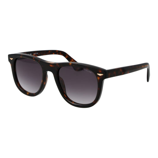 Sunglasses by Police for men in cellulose acetate brown features an ethereal full-rim panto frame design with brown coloured frame frames and gradient category-3-dark-tint lens for a ethereal finish.