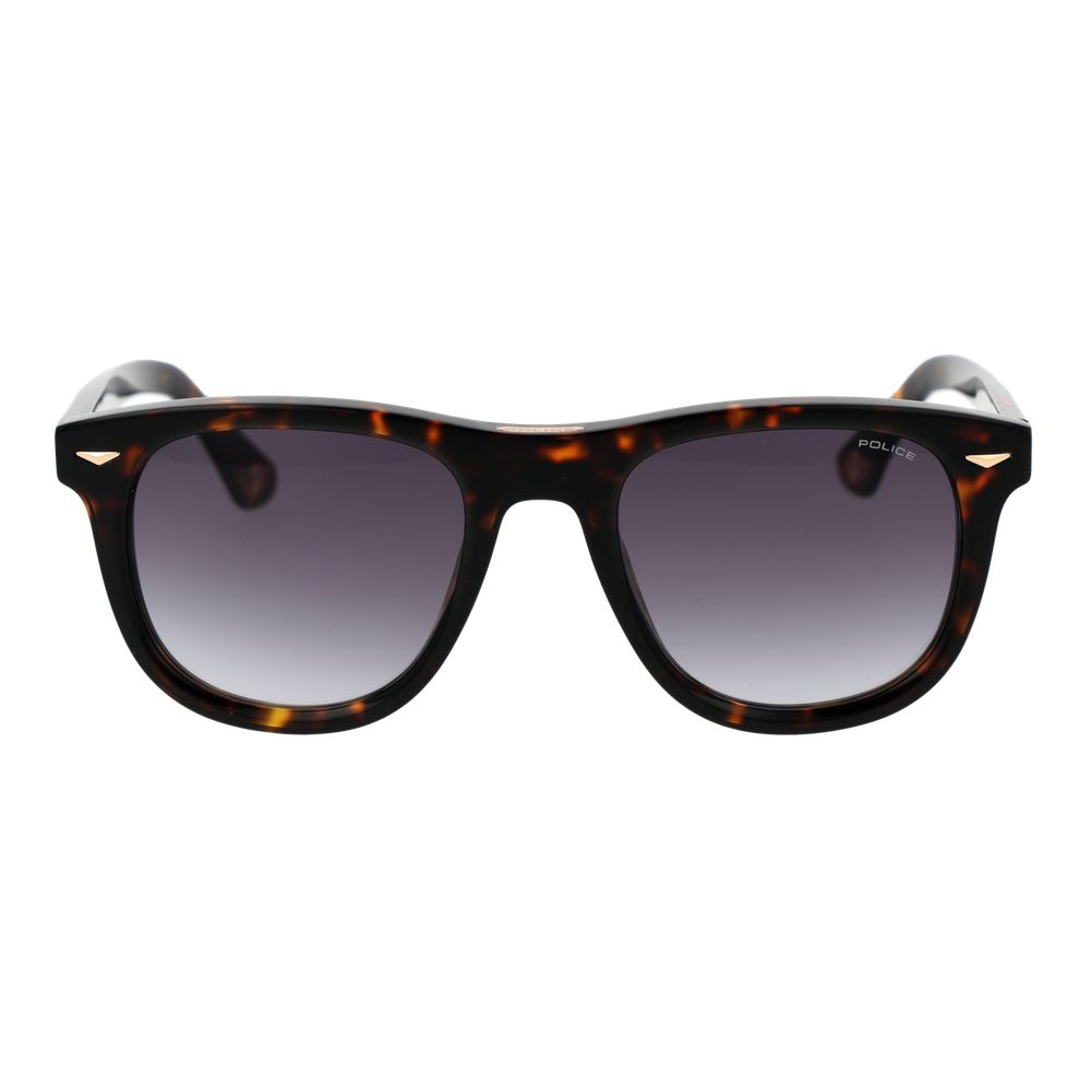 Sunglasses by Police for men in cellulose acetate and brown featuring an opulent full-rim panto frame design with a sophisticated brown coloured frame finish and high-performance gradient category-3-dark-tint lens.