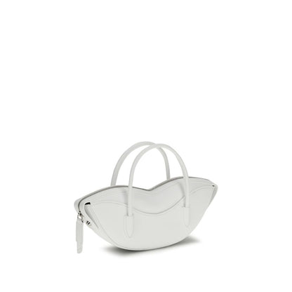 Mini Shoulder Handbag by Fiorucci for women in bos taurus suede calf leather silver, white & signature features an refined silhouette, showcasing a secure zipper, ample , and versatile shoulder-strap & handle for a sophisticated refined aesthetic.