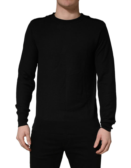 Sweatshirt by Dolce & Gabbana for men in cotton & silk black features an enviable silhouette, showcasing a premium long-sleeve and refined wrap crew neckline for a truly enviable finish.