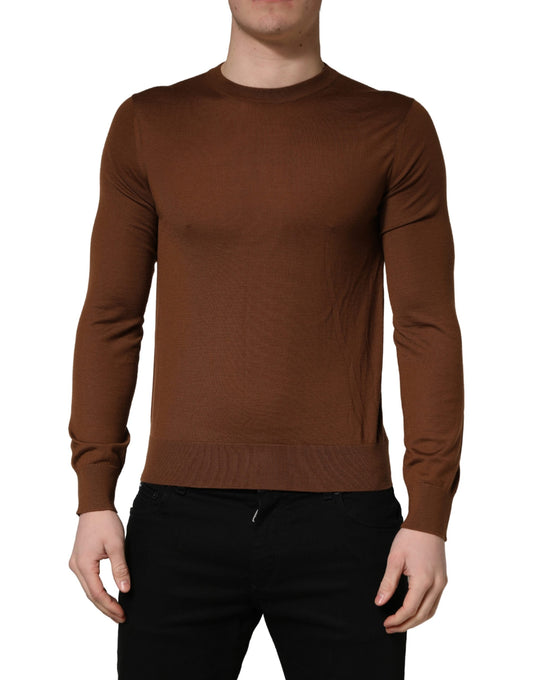 Sweatshirt by Dolce & Gabbana for men in cashmere brown showcases a slouchy chic silhouette, artfully detailed with a slouchy chic wrap crew neckline and for a slouchy chic finish.