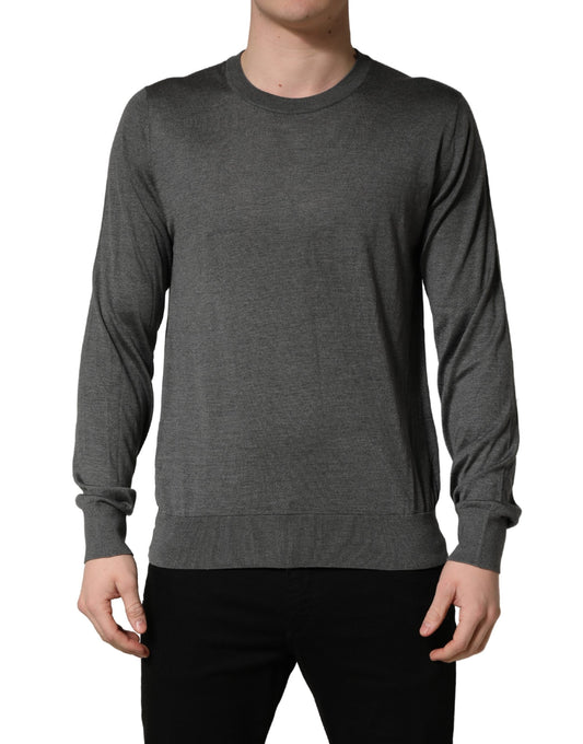 Sweatshirt by Dolce & Gabbana for men in silk gray showcases a slouchy chic silhouette, artfully detailed with a slouchy chic wrap crew neckline and long-sleeve for a slouchy chic finish.