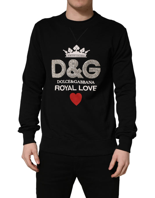 Dolce & Gabbana Men's Regular Fit Crew Neck Cotton Terrycloth & Crystal Sweatshirt - Black