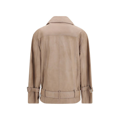Jacket by PINKO for women in sheep leather beige features a smart silhouette, perfectly accentuated by its unique and functional pockets for a smart finish.
