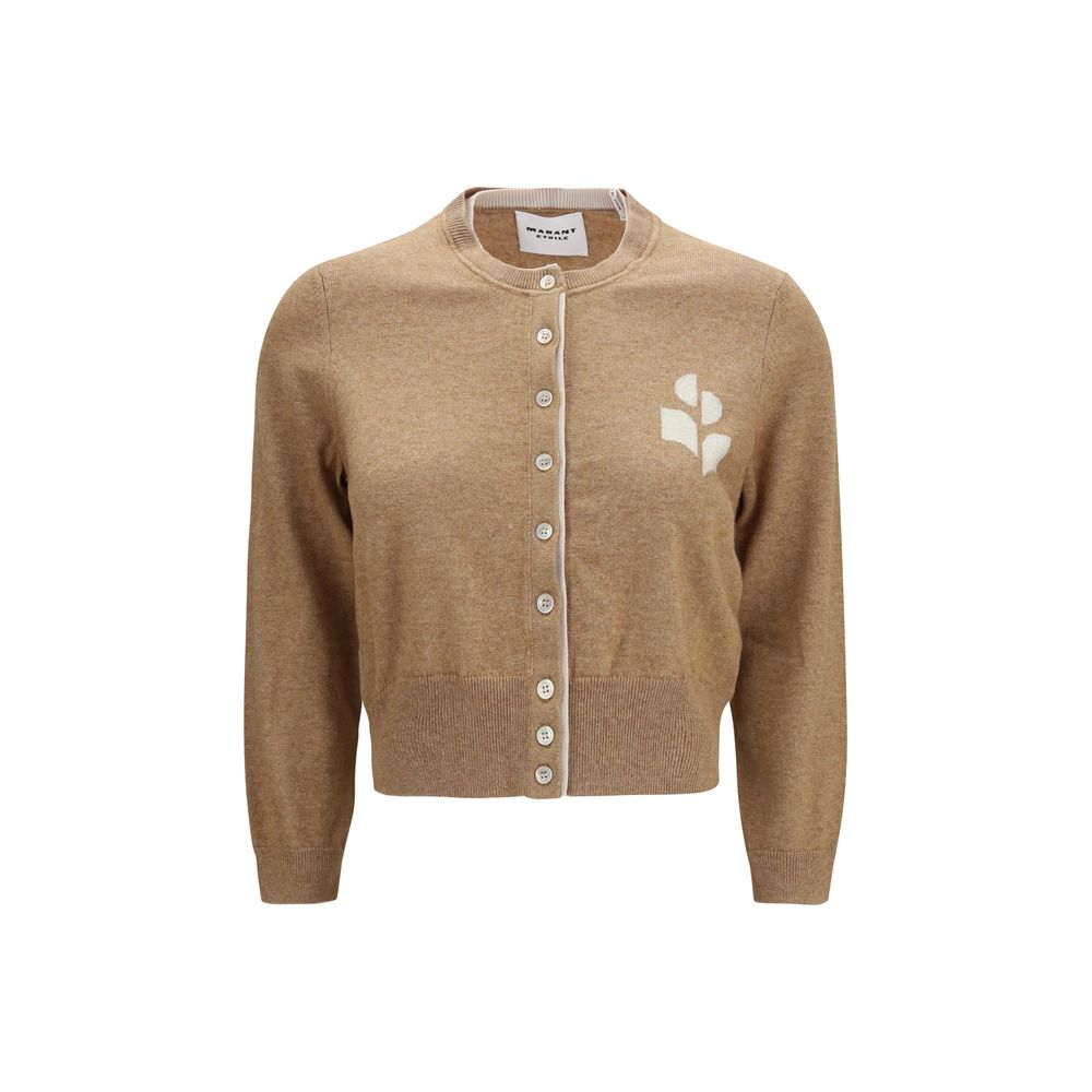 Cardigan by Isabel Marant Étoile for women in wool cotton beige & toile features a dramatic silhouette, showcasing a sophisticated crew neckline and dramatic detail for a timeless, premium look.