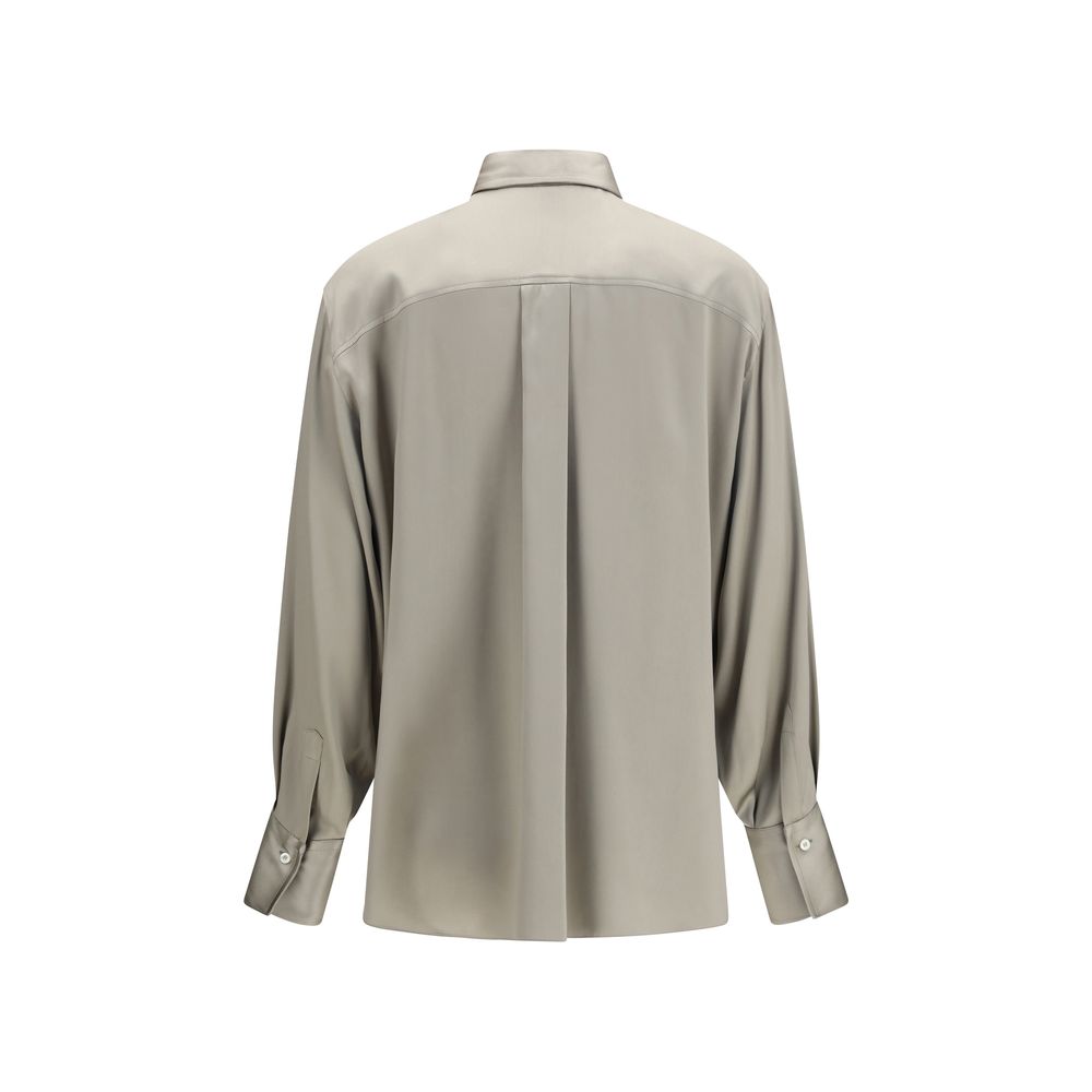 Shirt by Brunello Cucinelli for women in silk satin bicolour & pearl, featuring a nuanced and nuanced for a sophisticated finish.