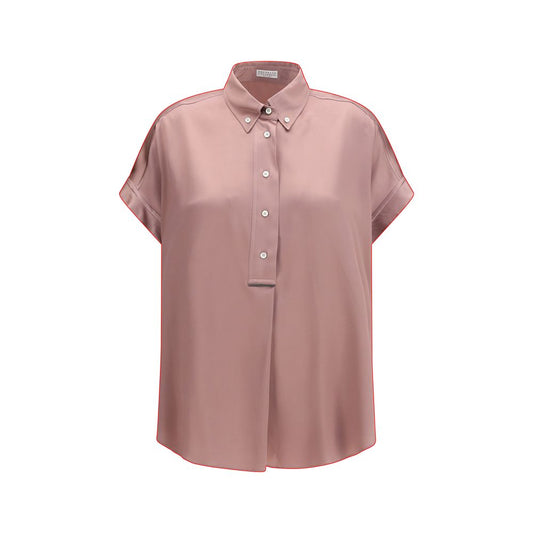 Shirt by Brunello Cucinelli for women in silk multicolor & patterned showcases a sleek silhouette, elegantly detailed with a sleek and short-sleeve for a sleek finish.