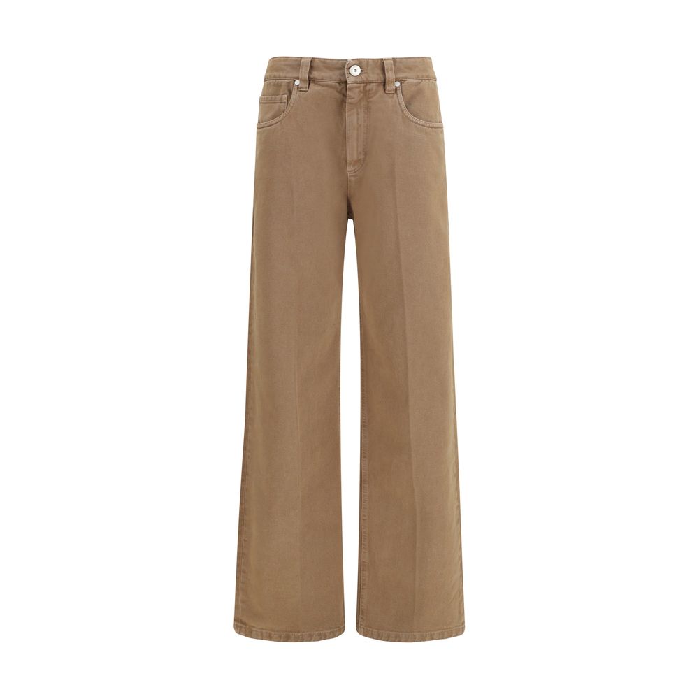 Jeans by Brunello Cucinelli for women in denim cotton brown & signature features an sophisticated and straight-leg & regular-fit with a precise long, creating a sophisticated and sophisticated silhouette.