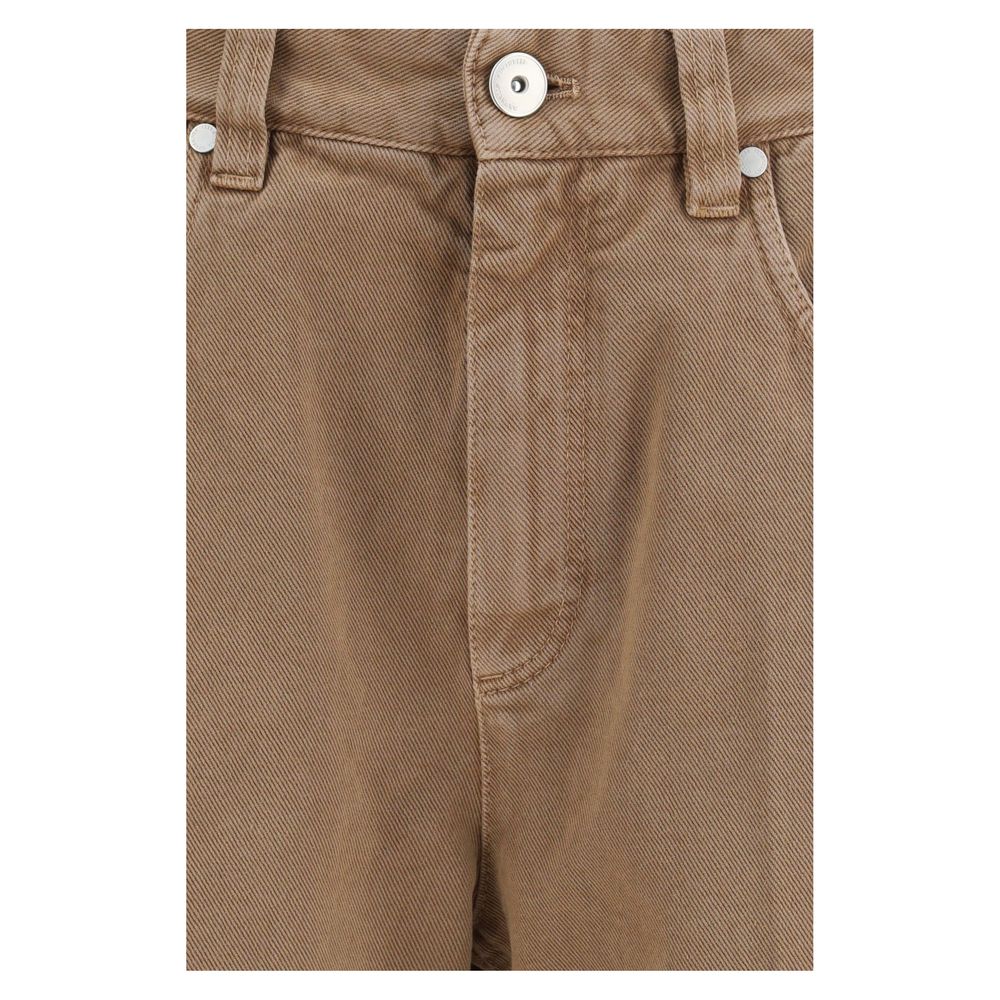 Jeans by Brunello Cucinelli for women in denim cotton brown & signature presents a tailored silhouette, showcasing a tailored straight-leg & regular-fit and long cut with a refined for a truly tailored aesthetic.