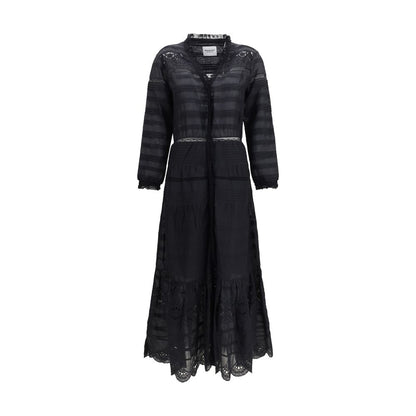 Dress by Isabel Marant Étoile for women in cotton black & toile features an sultry silhouette defined by a v-neck neckline and long-sleeve, falling to an sultry long for a sultry look.