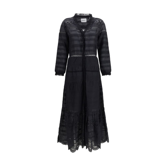 Dress by Isabel Marant Étoile for women in cotton black & toile features an sultry silhouette defined by a v-neck neckline and long-sleeve, falling to an sultry long for a sultry look.