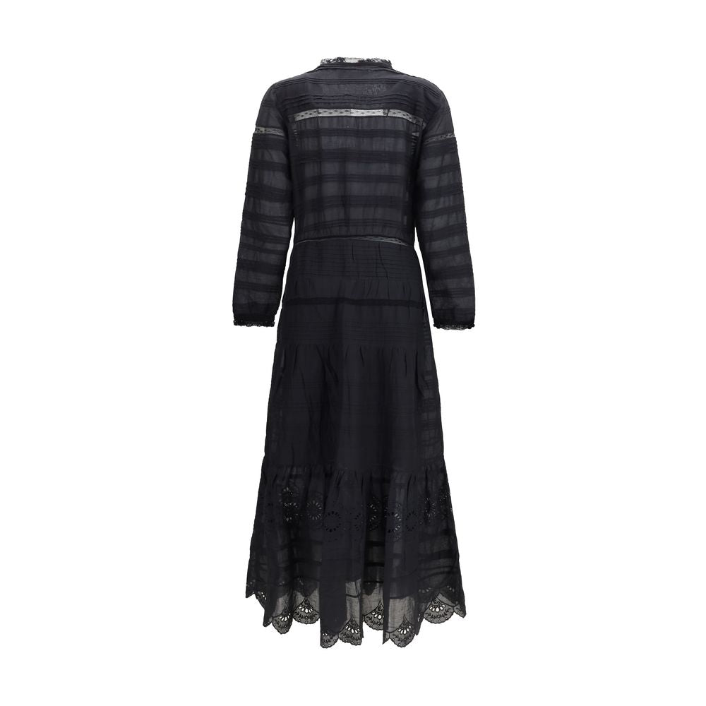 Dress by Isabel Marant Étoile for women in cotton black & toile features a dramatic silhouette, showcasing an elegant v-neck neckline and that flows into a dramatic long.
