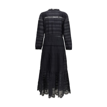 Dress by Isabel Marant Étoile for women in cotton black & toile features a dramatic silhouette, showcasing an elegant v-neck neckline and that flows into a dramatic long.