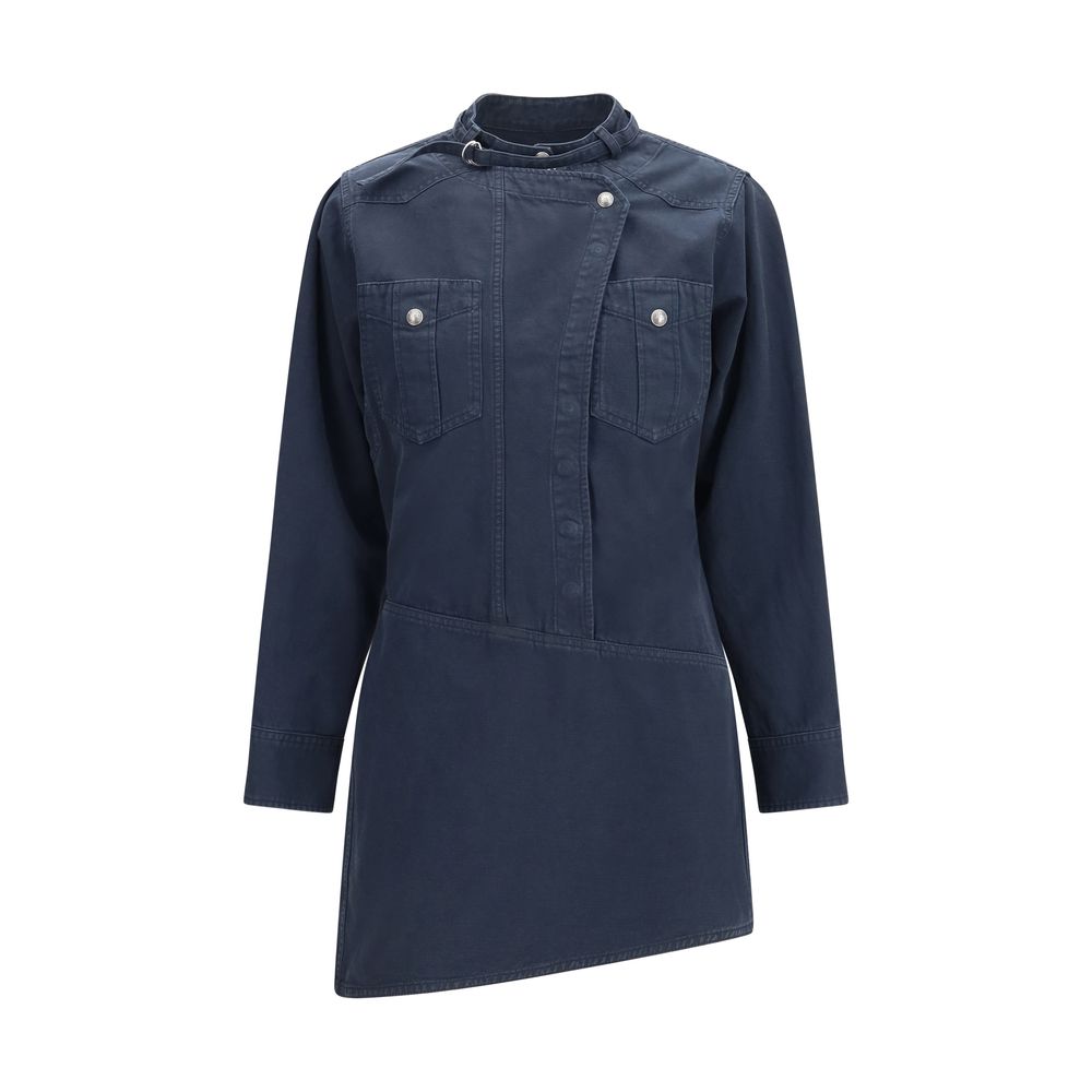 Dress by Isabel Marant Étoile for women in denim cotton blue & toile features an cute silhouette, detailed with a long-sleeve and asymmetric high-collar neckline that elegantly flows into a cute midi.