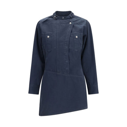 Dress by Isabel Marant Étoile for women in denim cotton blue & toile features an cute silhouette, detailed with a long-sleeve and asymmetric high-collar neckline that elegantly flows into a cute midi.