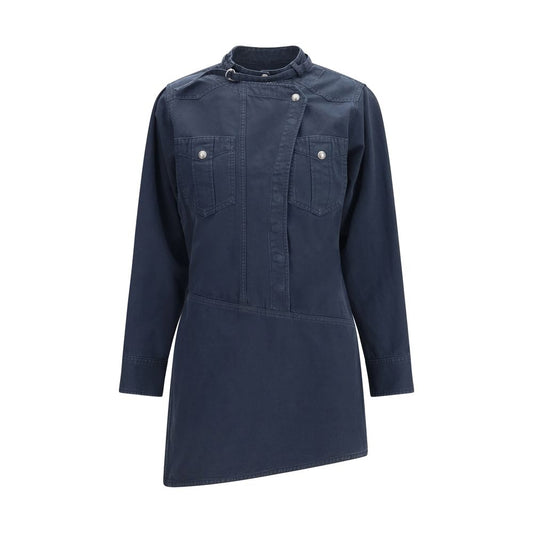 Dress by Isabel Marant Étoile for women in denim cotton blue & toile features an cute silhouette, detailed with a long-sleeve and asymmetric high-collar neckline that elegantly flows into a cute midi.