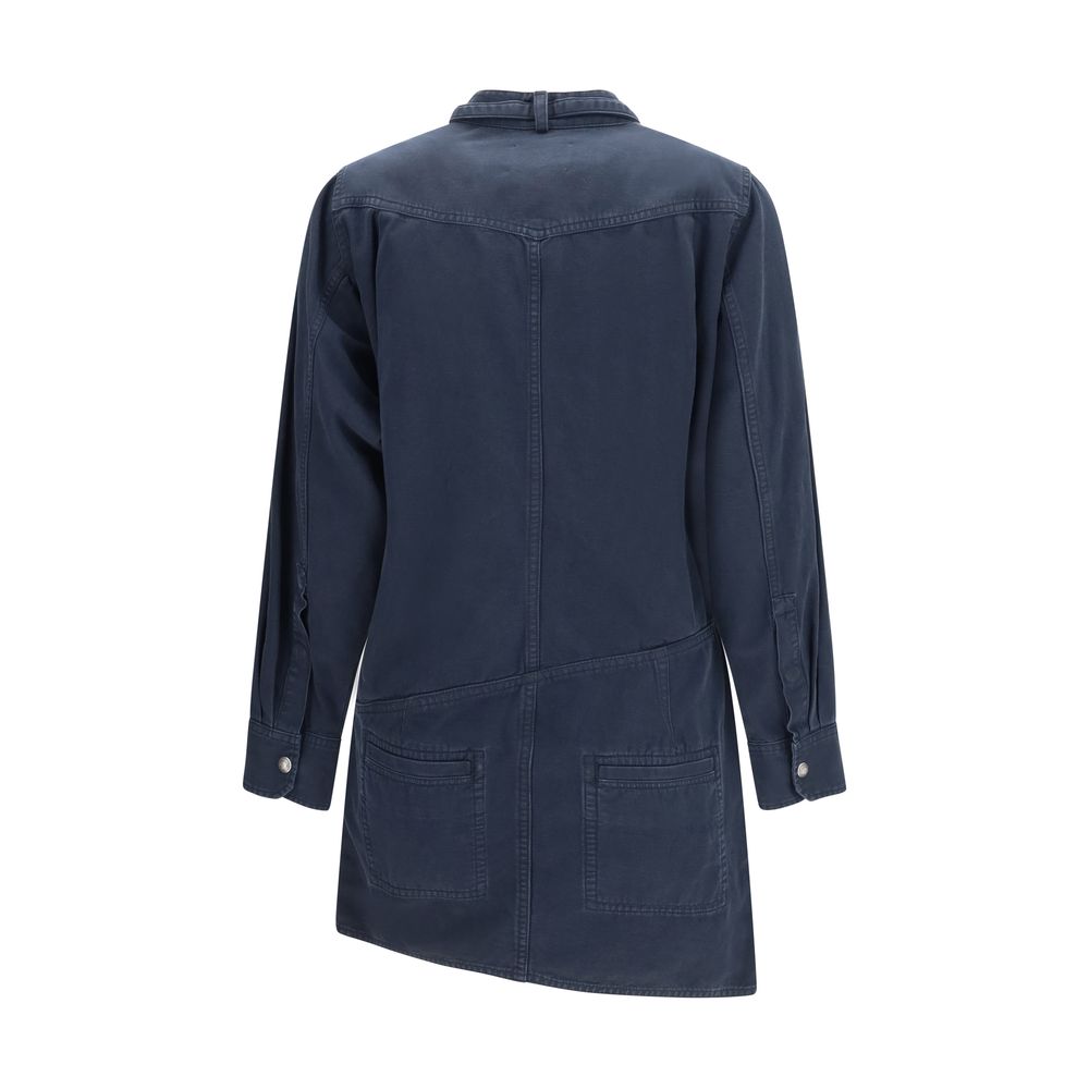 Dress by Isabel Marant Étoile for women in denim cotton blue & toile features an sultry silhouette defined by a asymmetric high-collar neckline and , falling to an sultry midi for a sultry look.