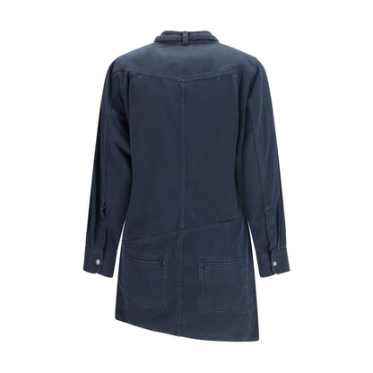 Dress by Isabel Marant Étoile for women in denim cotton blue & toile features an sultry silhouette defined by a asymmetric high-collar neckline and , falling to an sultry midi for a sultry look.