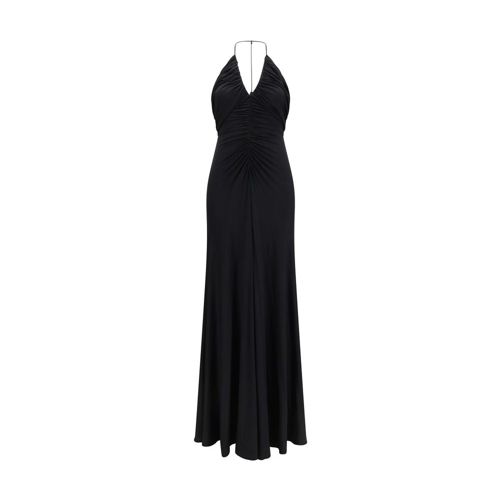 Dress by Self-Portrait for women in stretch viscose black features an cute silhouette, detailed with a sleeveless and halter neckline that elegantly flows into a cute maxi long.