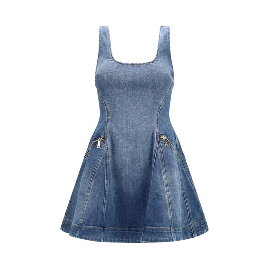 Dress by Self-Portrait for women in stretch denim cotton blue features an eye catching silhouette with a sophisticated , elegant sleeveless, and a refined short mini for a eye catching aesthetic.