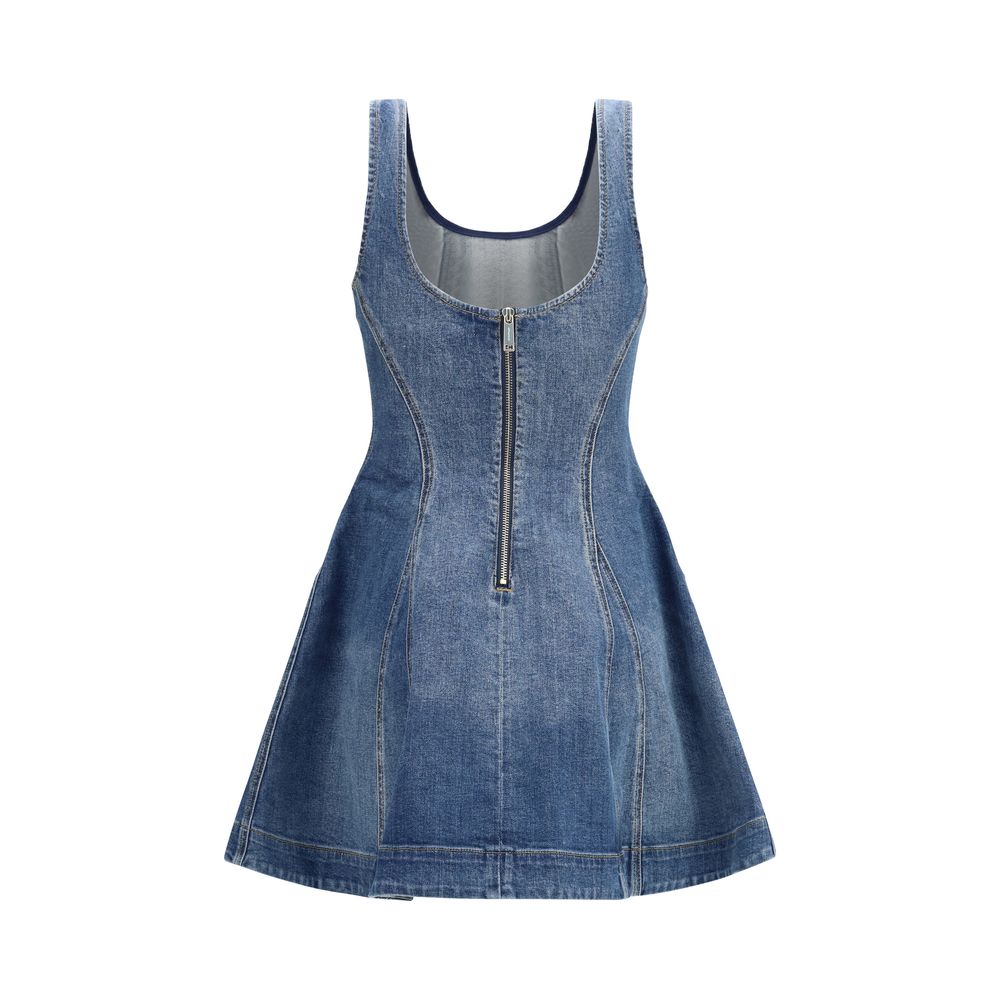 Dress by Self-Portrait for women in stretch denim cotton blue features an cute silhouette, detailed with a and that elegantly flows into a cute short mini.